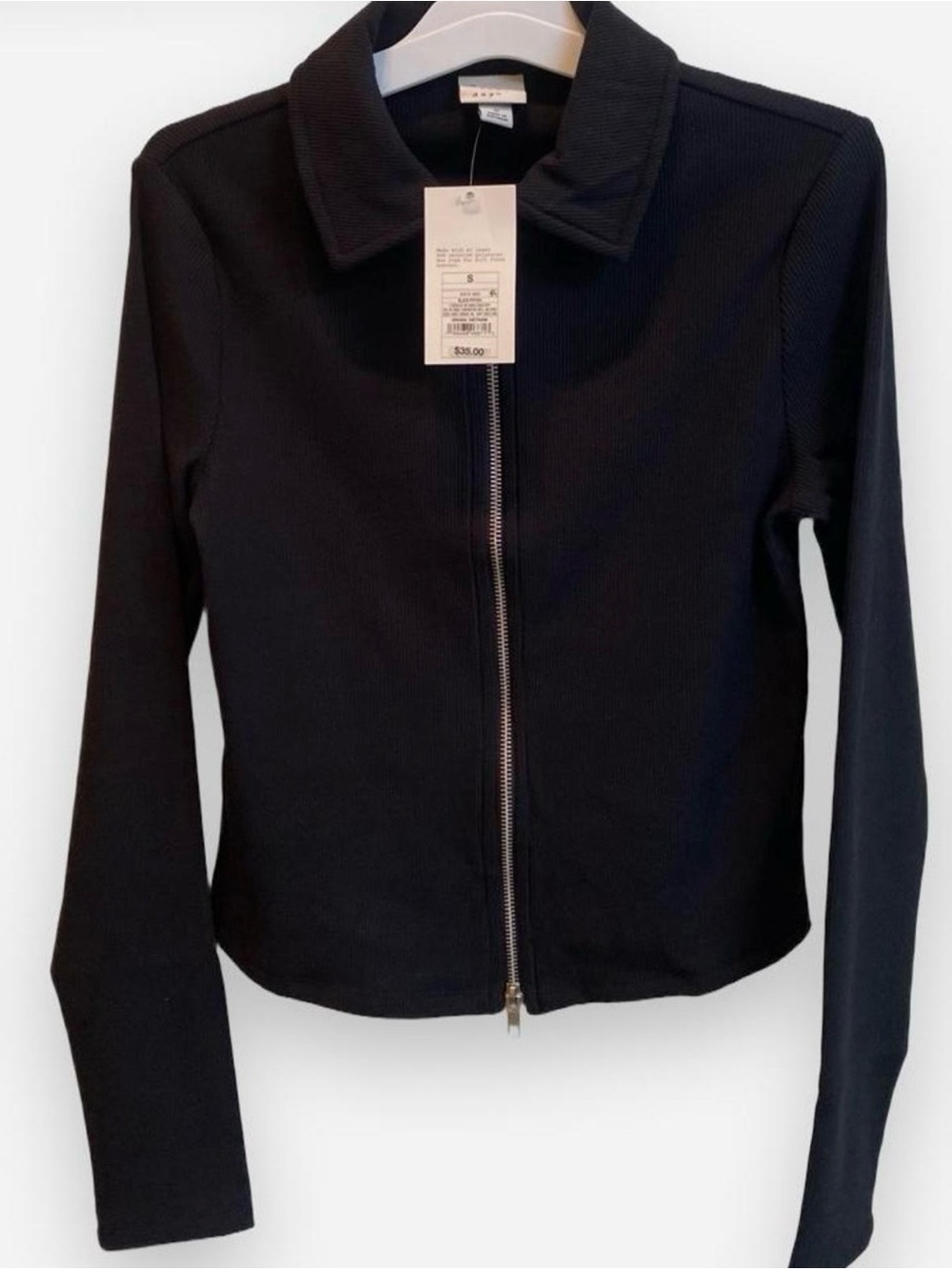 Black Ribbed Zip-Front Women's Sweater
